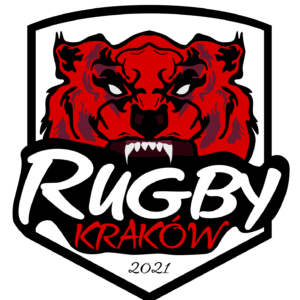 Logo klubu: czerwony łeb bestii z podpisem Rugby Kraków 2021